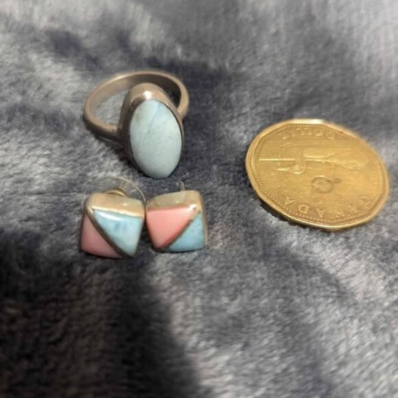 Larimar & Silver ring and earrings - Picture 1 of 2